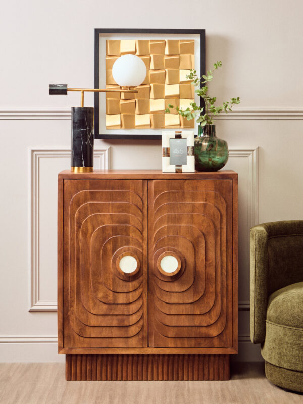 Sangar Two Door Mango Wood Carved Cabinet