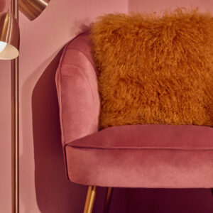Bosie Real Mongolian Fur Ochre Square Cushion