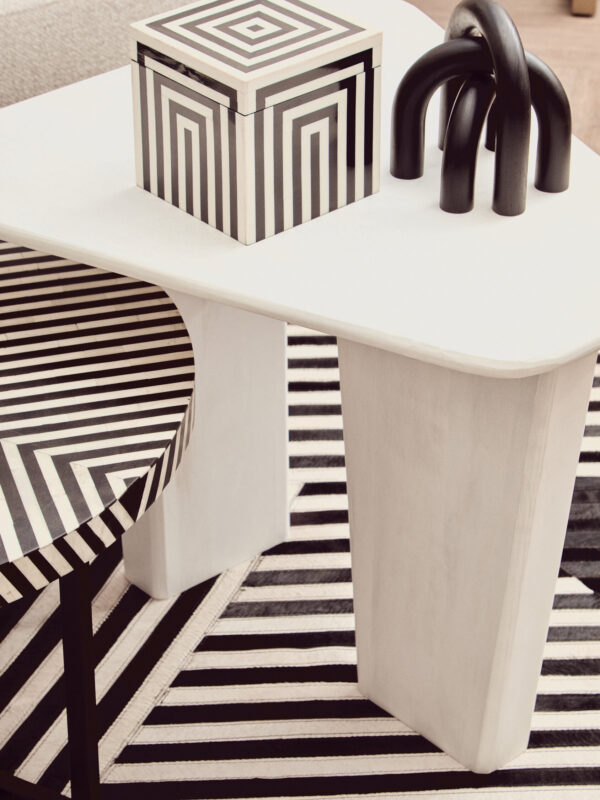 Bosie Safira Small Black And White Hair on Leather Rug