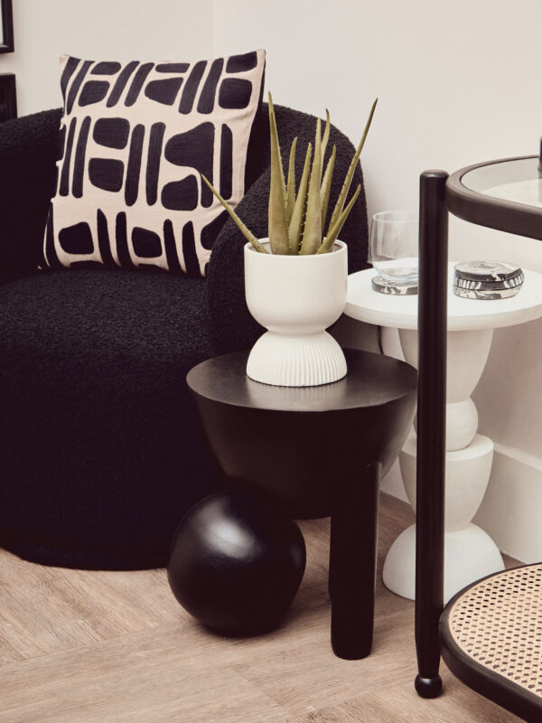 Oliveto Black Boucle Curved Swivel Armchair