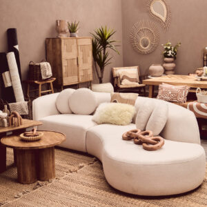 Ovada Cream Linen 3 Seater Curved Sofa