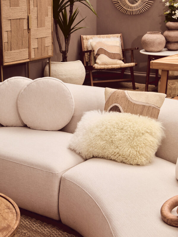 Ovada Cream Linen 3 Seater Curved Sofa
