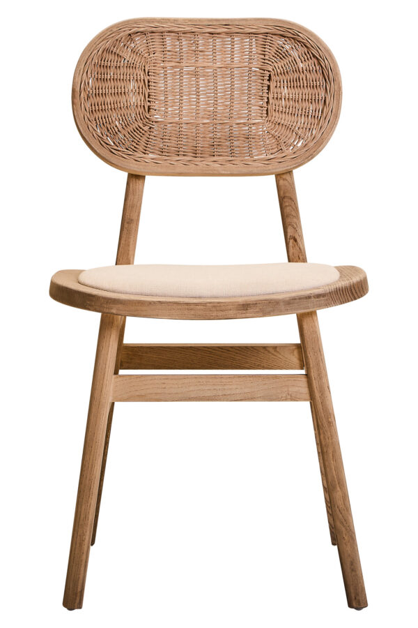 Cebu Beige Fabric and Grey Wash Elm Wood Dining Chair