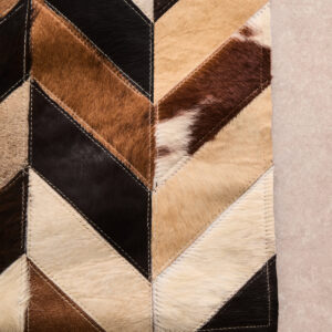 Bosie Safira Large Brown Hair on Leather Chevron Patchwork Rug