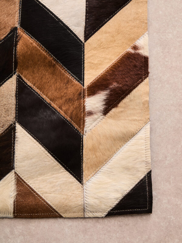 Bosie Safira Large Brown Hair on Leather Chevron Patchwork Rug