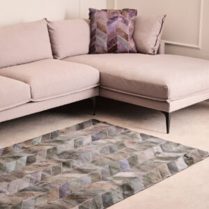 Bosie Safira Small Grey Hair on Leather Chevron Patchwork Rug