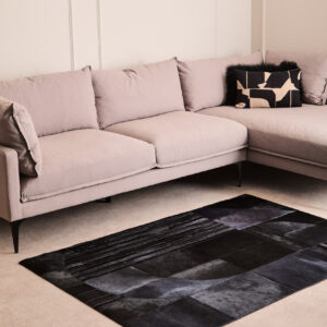 Bosie Safira Small Black And Grey Deco Hair on Leather Rug