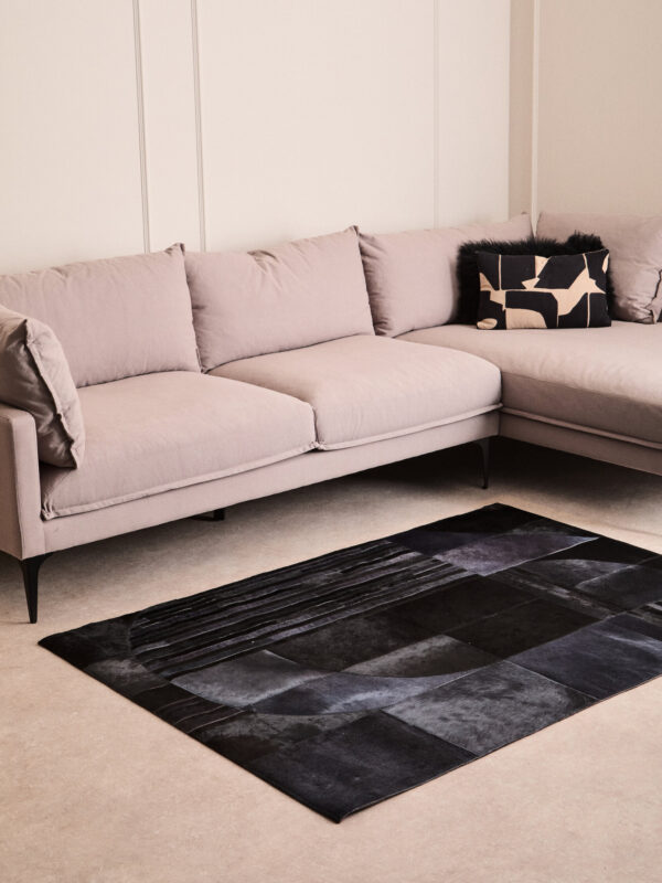 Bosie Safira Small Black And Grey Deco Hair on Leather Rug