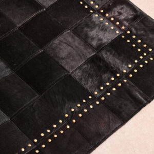 Bosie Safira Small Black hair on leather Patchwork Rug With Gold Studs