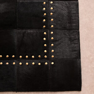 Bosie Safira Small Black hair on leather Patchwork Rug With Gold Studs