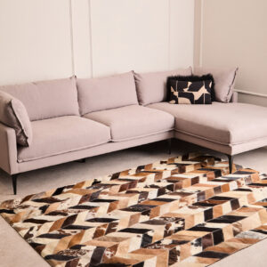 Bosie Safira Large Brown Hair on Leather Chevron Patchwork Rug