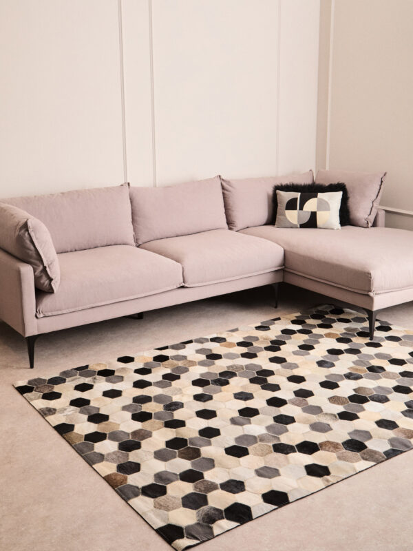 Bosie Safira Large Hair on Leather Hexagon Patchwork Rug