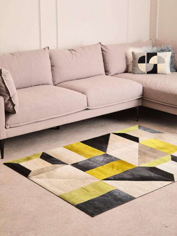 Bosie Safira Small Abstract Hair on Leather Patchwork Rug