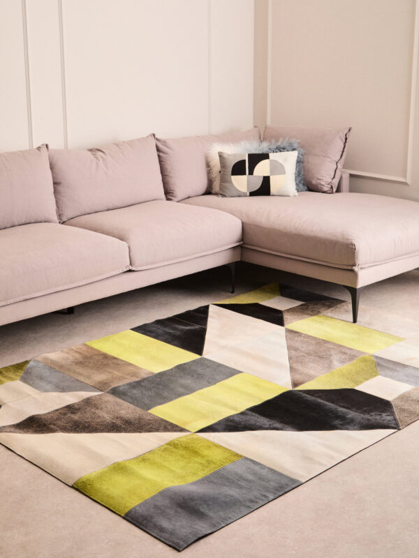 Bosie Safira Large Abstract Hair on Leather Patchwork Rug