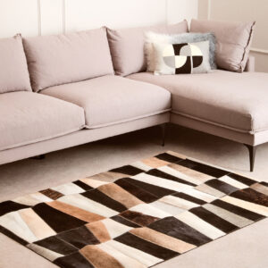 Bosie Safira Small Geometric Striped Hair on Leather Patchwork Rug
