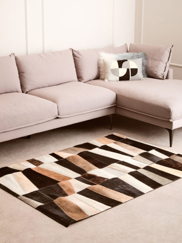 Bosie Safira Small Geometric Striped Hair on Leather Patchwork Rug