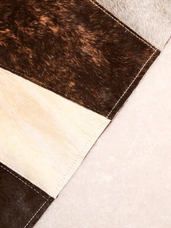 Bosie Safira Small Geometric Striped Hair on Leather Patchwork Rug