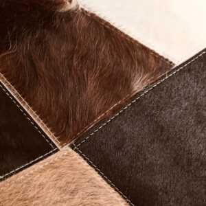 Bosie Safira Small Geometric Striped Hair on Leather Patchwork Rug