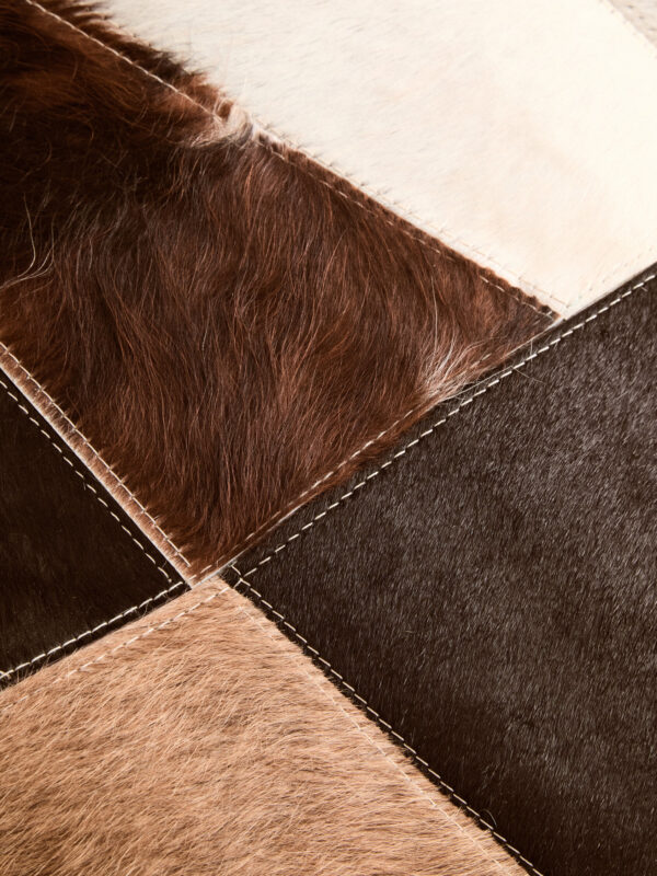 Bosie Safira Small Geometric Striped Hair on Leather Patchwork Rug