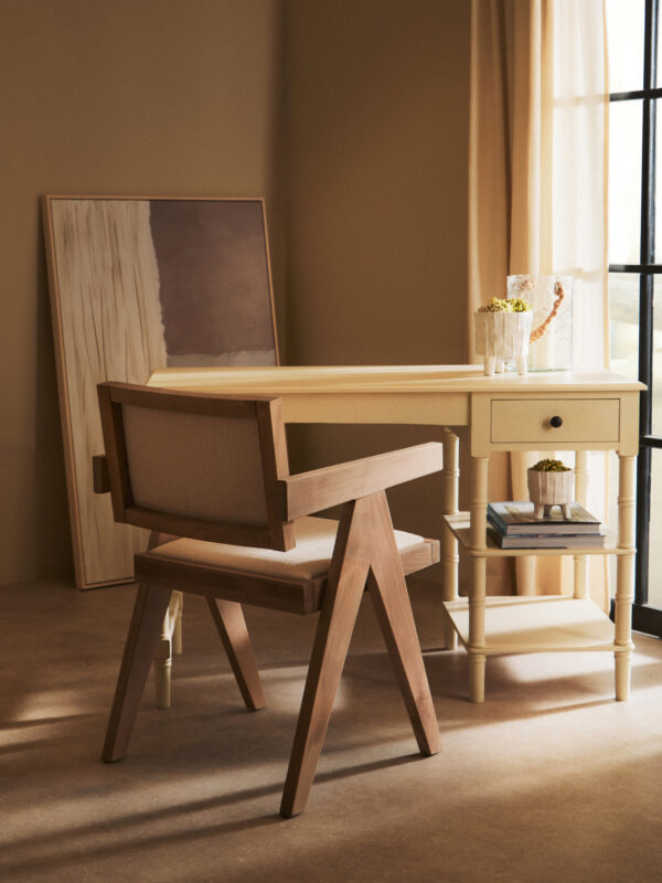 Cebu Ivory Fabric and Grey Wash Beech Wood Dining Chair
