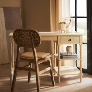 Cebu Beige Fabric and Grey Wash Elm Wood Dining Chair