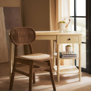 Cebu Beige Fabric and Grey Wash Elm Wood Dining Chair