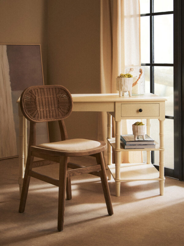 Cebu Beige Fabric and Grey Wash Elm Wood Dining Chair