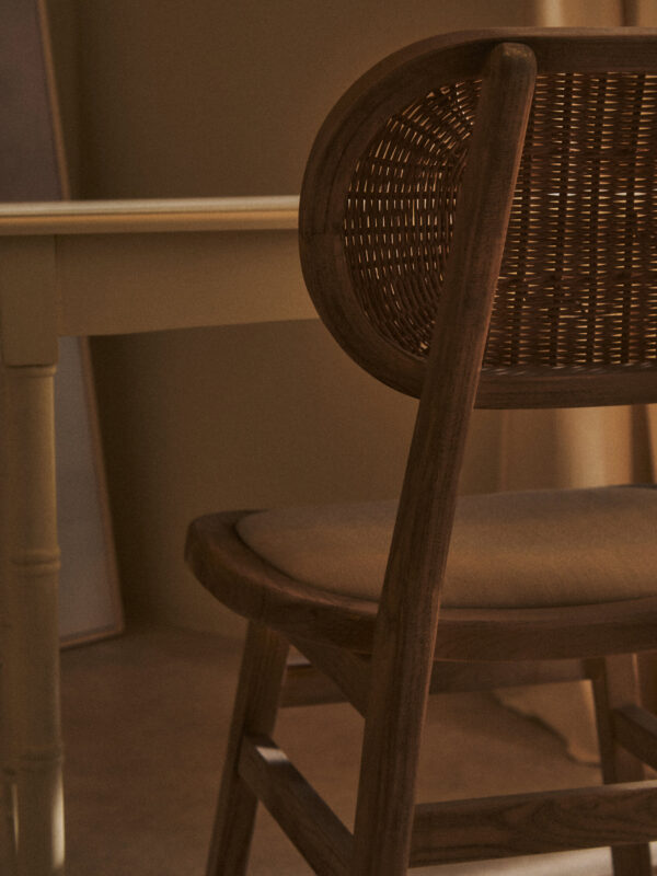Cebu Beige Fabric and Grey Wash Elm Wood Dining Chair
