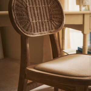 Cebu Beige Fabric and Grey Wash Elm Wood Dining Chair
