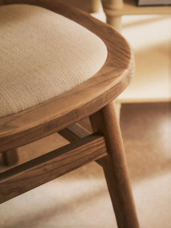 Cebu Beige Fabric and Grey Wash Elm Wood Dining Chair