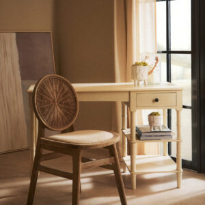 Cebu Beige Fabric and White Wash Elm Wood Dining Chair