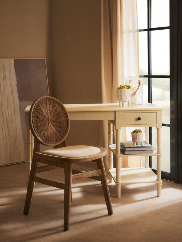 Cebu Beige Fabric and White Wash Elm Wood Dining Chair
