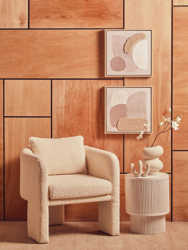 Ozzero Ivory Boucle Curved Armchair