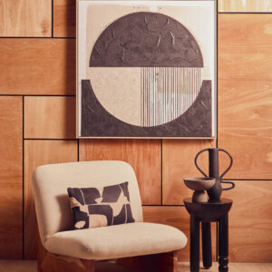 Parova Cream Linen Textured Armless Chair With Wood Base