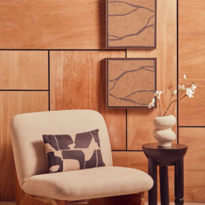 Parova Cream Linen Textured Armless Chair With Wood Base