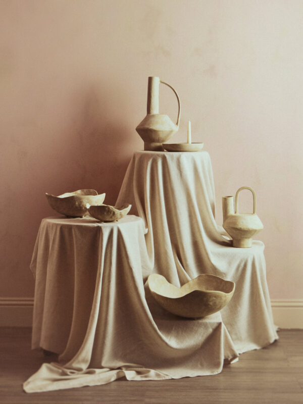 Densita Textured Beige Whitewash Candle Holder
