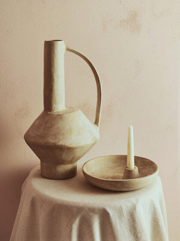 Densita Textured Beige Whitewash Candle Holder