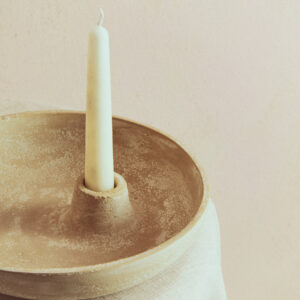 Densita Textured Beige Whitewash Candle Holder