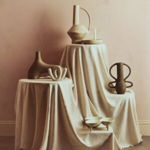 Densita Textured Beige Whitewash Candle Holder