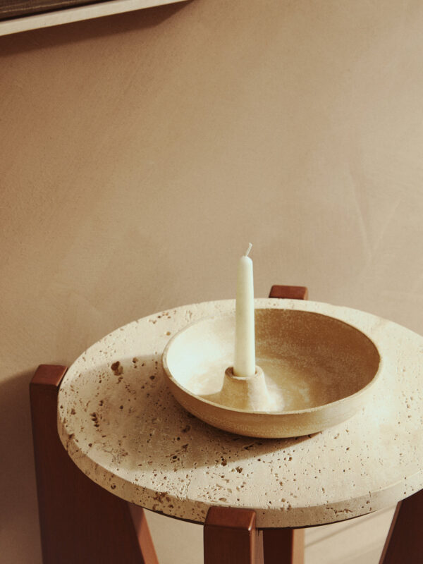 Densita Textured Beige Whitewash Candle Holder
