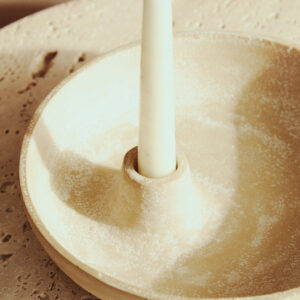 Densita Textured Beige Whitewash Candle Holder