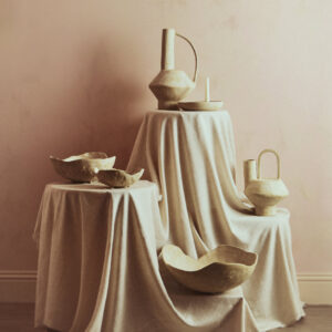 Densita Set of Two Textured Beige Whitewash Bowls
