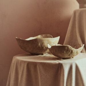 Densita Set of Two Textured Beige Whitewash Bowls