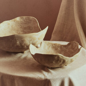 Densita Set of Two Textured Beige Whitewash Bowls