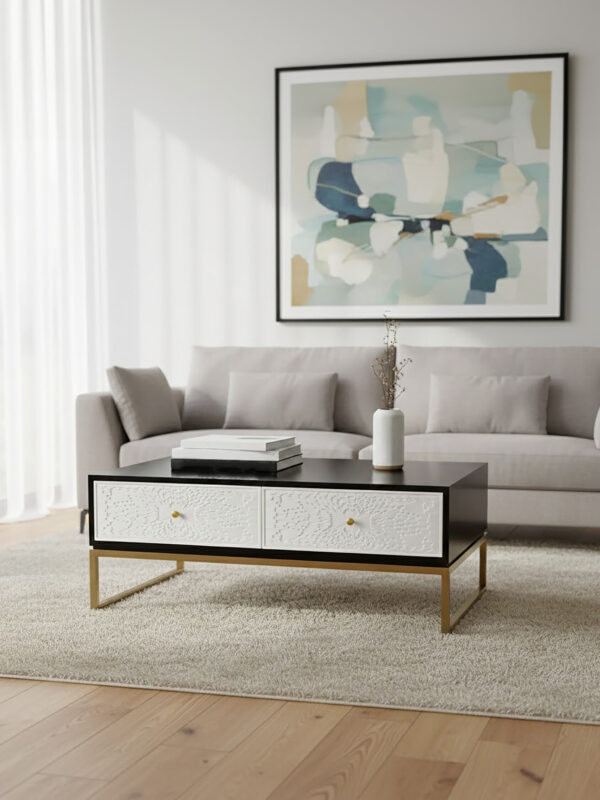 Dumas Black and White Four Drawer Coffee Table