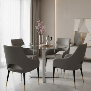Gilden Grey Leather Effect Dining Chair with Gold Tip Legs