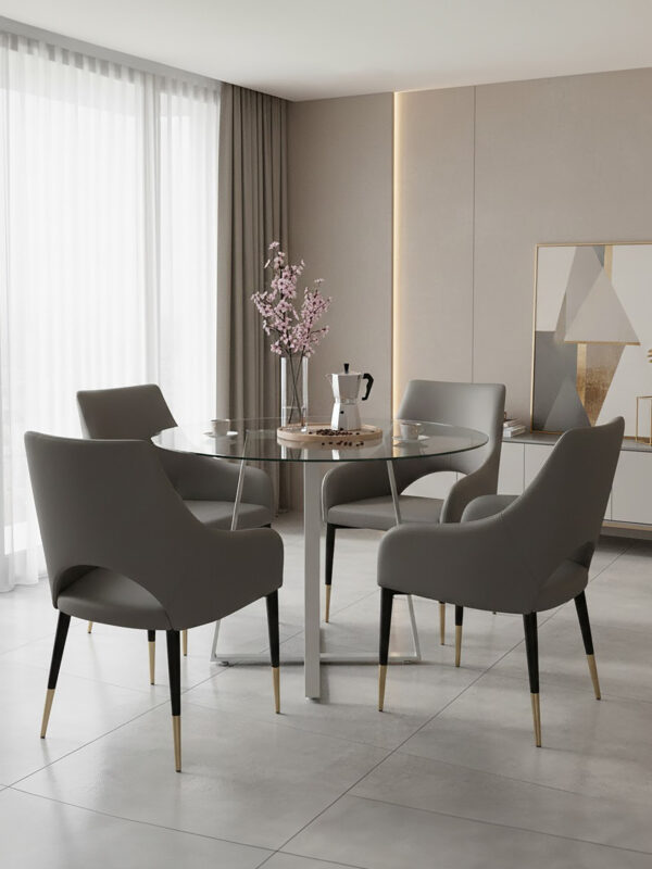Gilden Grey Leather Effect Dining Chair with Gold Tip Legs