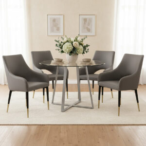 Gilden Grey Leather Effect Dining Chair with Gold Tip Legs