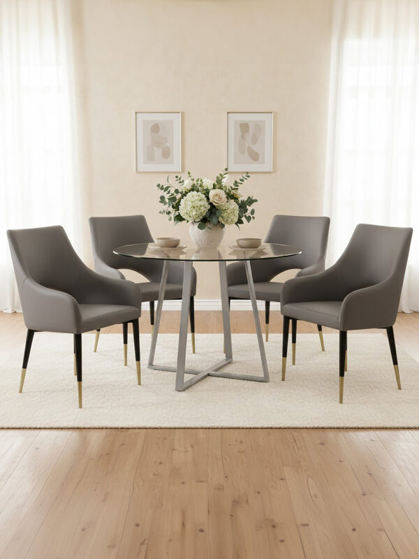 Gilden Grey Leather Effect Dining Chair with Gold Tip Legs