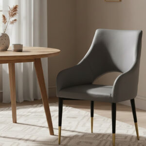 Gilden Grey Leather Effect Dining Chair with Gold Tip Legs